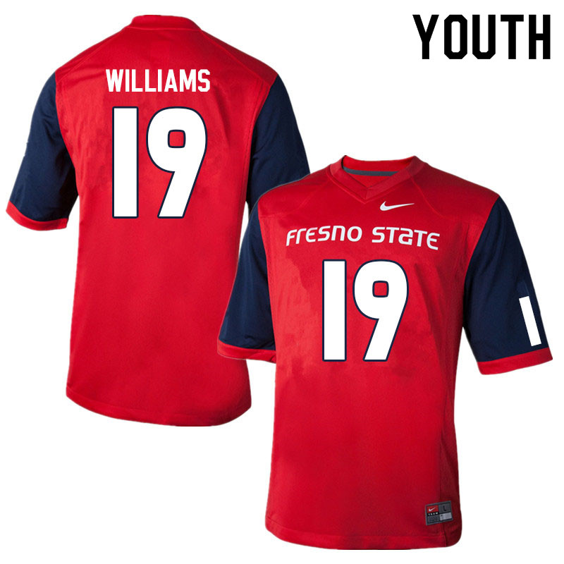 Youth #19 Dupree Williams Fresno State Bulldogs College Football Jerseys Sale-Red - Click Image to Close